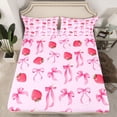 thumbnail image 2 of Feelyou Princess Pink Bowknot Full Size Sheets, Cartoon Strawberry Bed Sheets, Teens Kids Girls Women Sheet Sets, Ultra Soft Bedroom Decor, 4 Pieces, 2 of 7
