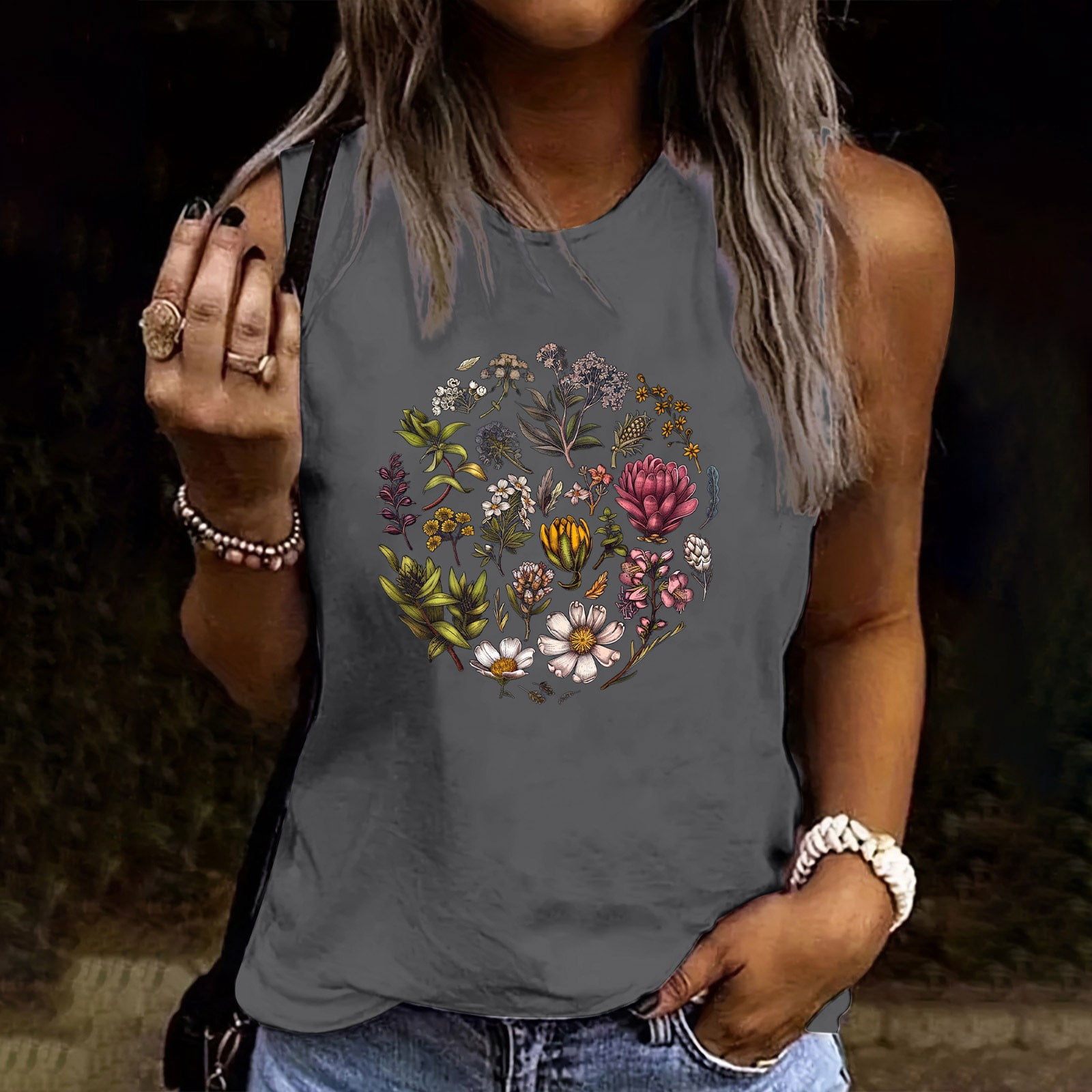 Pxxlle Womens Tank Tops Cotton Sleeveless Tanks Trendy Flower