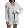thumbnail image 4 of Women's Light Grey 3-Piece Ribbed Crop Camisole, Shorts, and Cardigan Lounge Set - [ZhiHiMeRi] | (US 12-14)L, 4 of 12