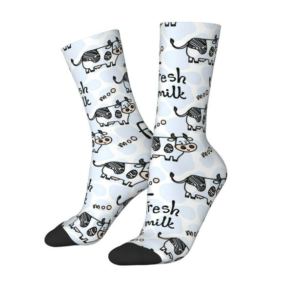 Honeii Cow With Fresh Milk Print Adult Socks,Crew Socks,Casual Calf Socks,Daily Wear Socks for Men & Women, Perfect for Sports, Casual and Everyday Use