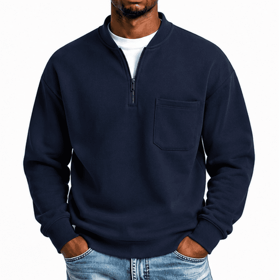 Men's Quarter Zip Sweatshirt Stand Collar Pullover Top with Chest Pocket Relaxed Fit Casual Sweatshirts