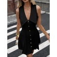 thumbnail image 3 of Women'S V Neck Short Dress Button Front Sleeveless A Line Flare Tank Dresses Black L, 3 of 5