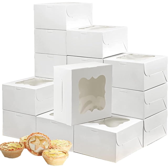 Cajas para Postres de Panadería Blancas con Ventana Tapa Transparente Individuales Cajas para Galletas para Pasteles, Donas, Cupcakes, Dulces, Magdalenas, Postres, 30 Piezas