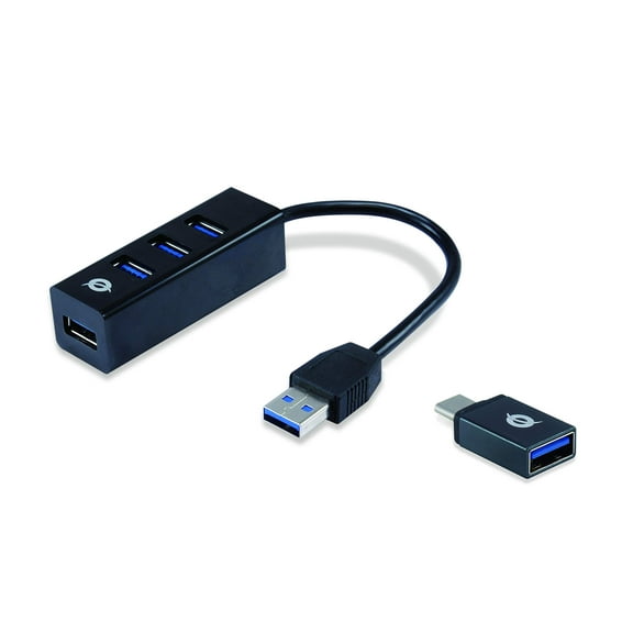 Conceptronic HUBBIES04B 4-Port USB 3.0 Hub and OTG Adapter for USB-C