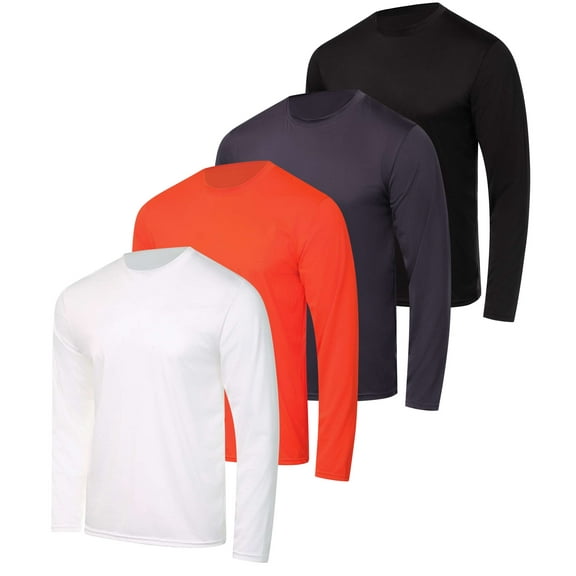 Real Essentials 4 Pack: Men's Dry-Fit UV Moisture Wicking UPF 50  SPF Sun Protective Fishing Hiking Active Long Sleeve Shirt