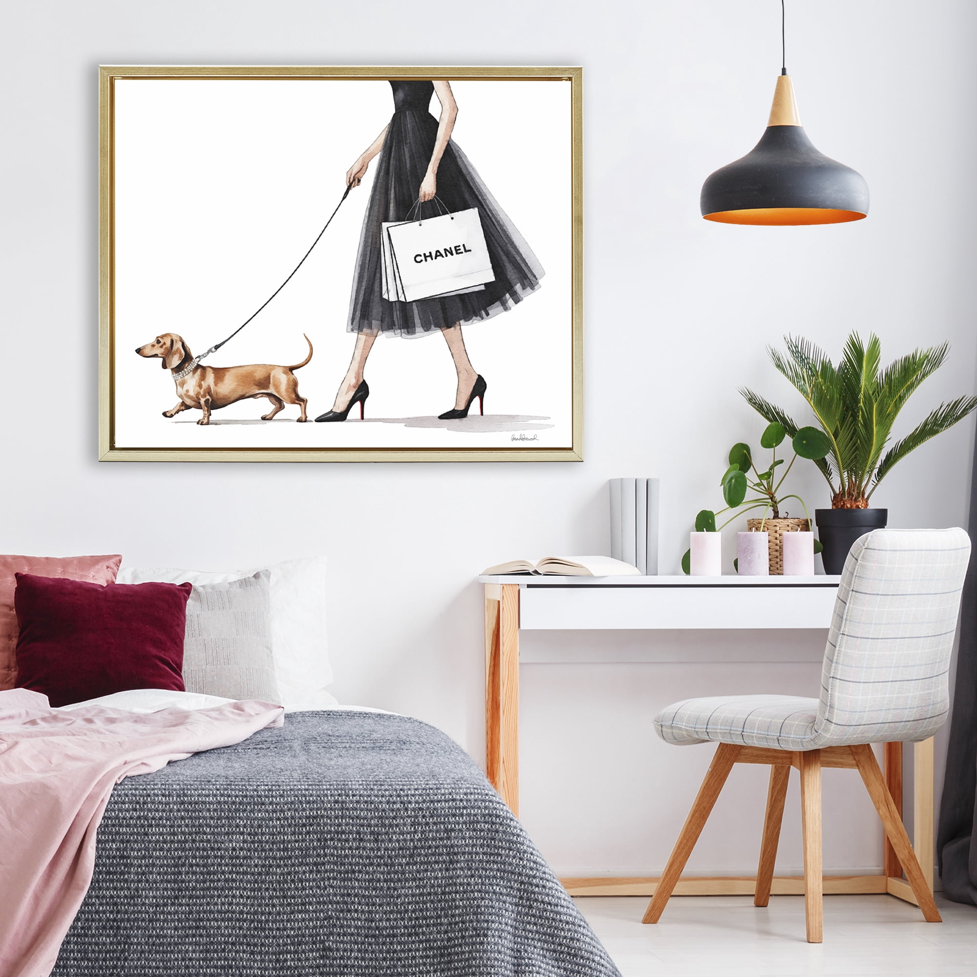Stupell Industries Glam Dog Walking Gold Framed Floater Canvas Wall Art, design by Amanda Greenwood