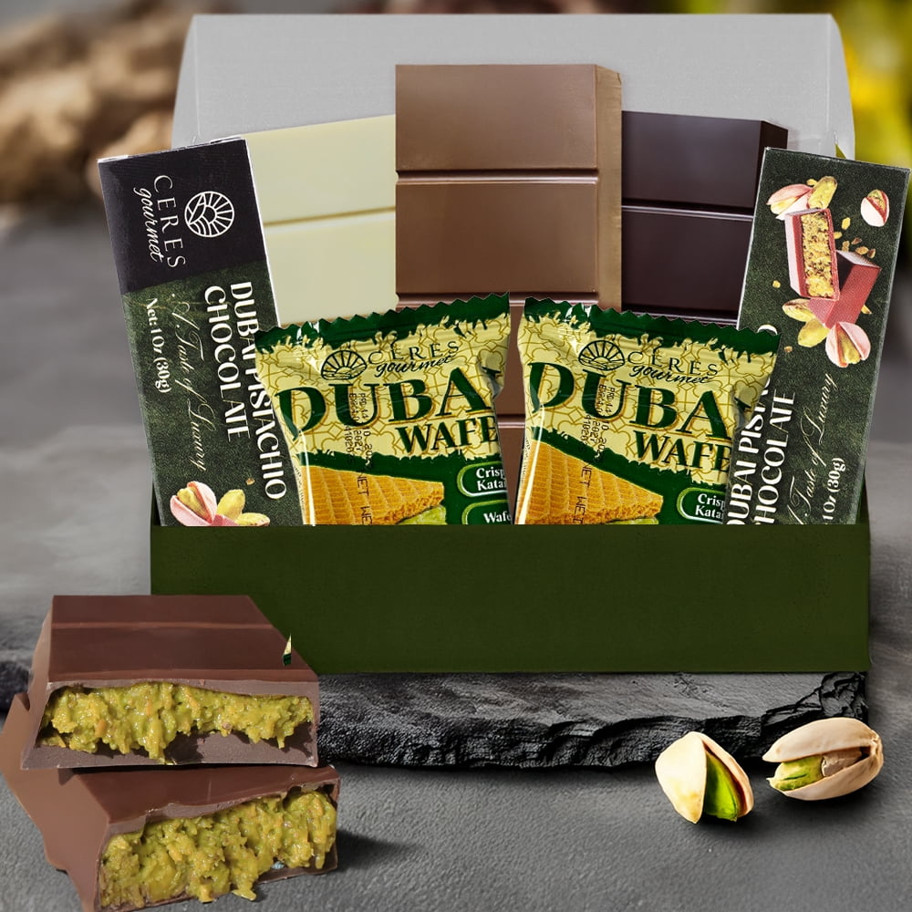 Dubai Chocolate Variety Pack – Milky, Dark & White Chocolate and Dubai Wafers, 7 Count