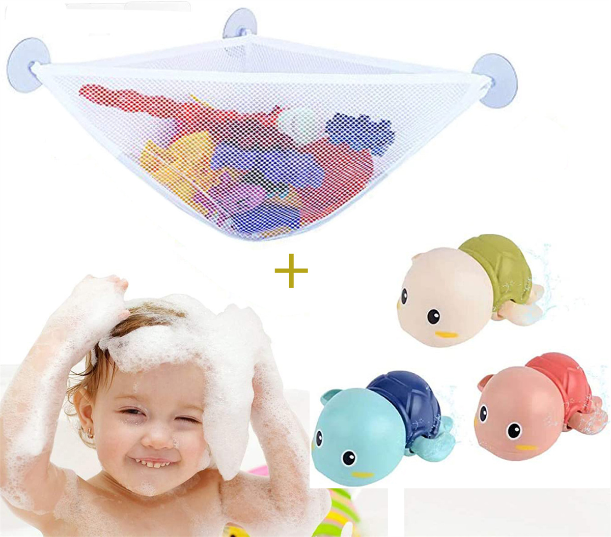 Casewin Bath Toy Organizer with 3 Strong Suction Cups Mounted Bath/Shower Caddy Storage Solution Bath Toy Storage Net & Bathroom Corner Shower Caddy Bag Bathroom Storage Bag