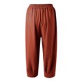 thumbnail image 4 of Pantalon Grand en Lin Uni à Taille Haute Élastique d'Été pour Femmes, 4 of 5