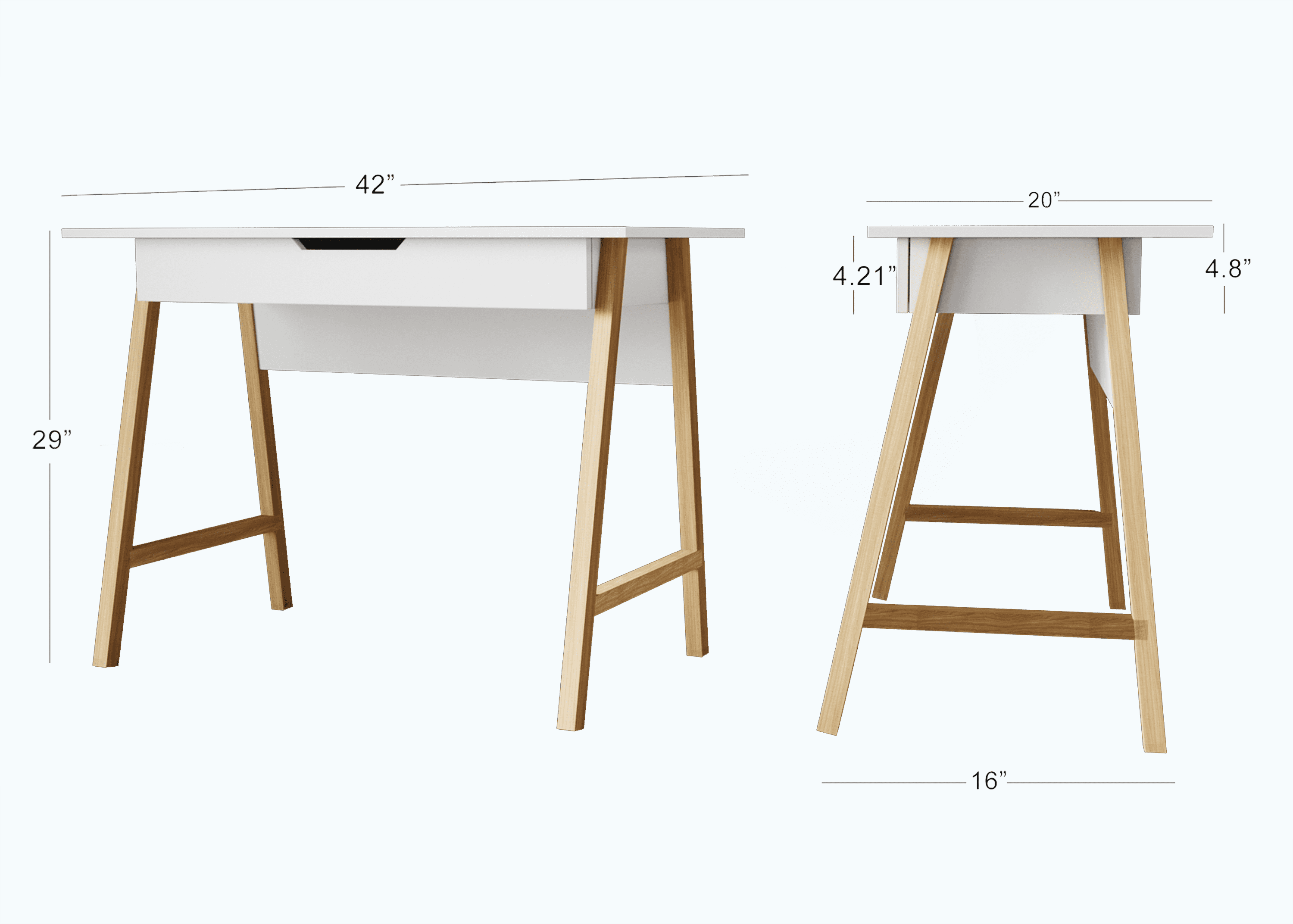 Modern Designs by Crafts and Comfort Parma 42 Inch Home Office Desk Small Computer Desk with Wide Drawer - Great for use as Workstation and Writing for Students in Bedroom or Dormroom - White