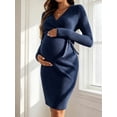 thumbnail image 2 of Sucegi Women's Ribbed Knit Maternity Wrap Nursing Dress, Long Sleeve V Neck Side Tie Maternity Dress for Fall Winter, 2 of 7