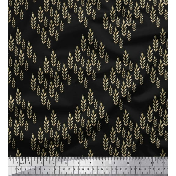 Soimoi Black Cotton Duck Fabric Seal Leaves Print Fabric by the Yard 44 Inch Wide