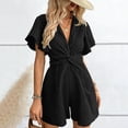 thumbnail image 2 of Lmueinov Women's 100% Cotton V Neck Twist Waist Ruffle Sleeve Romper, Casual Summer Short Jumpsuit for Daily Vacation Date Wear S-2XL, 2 of 5
