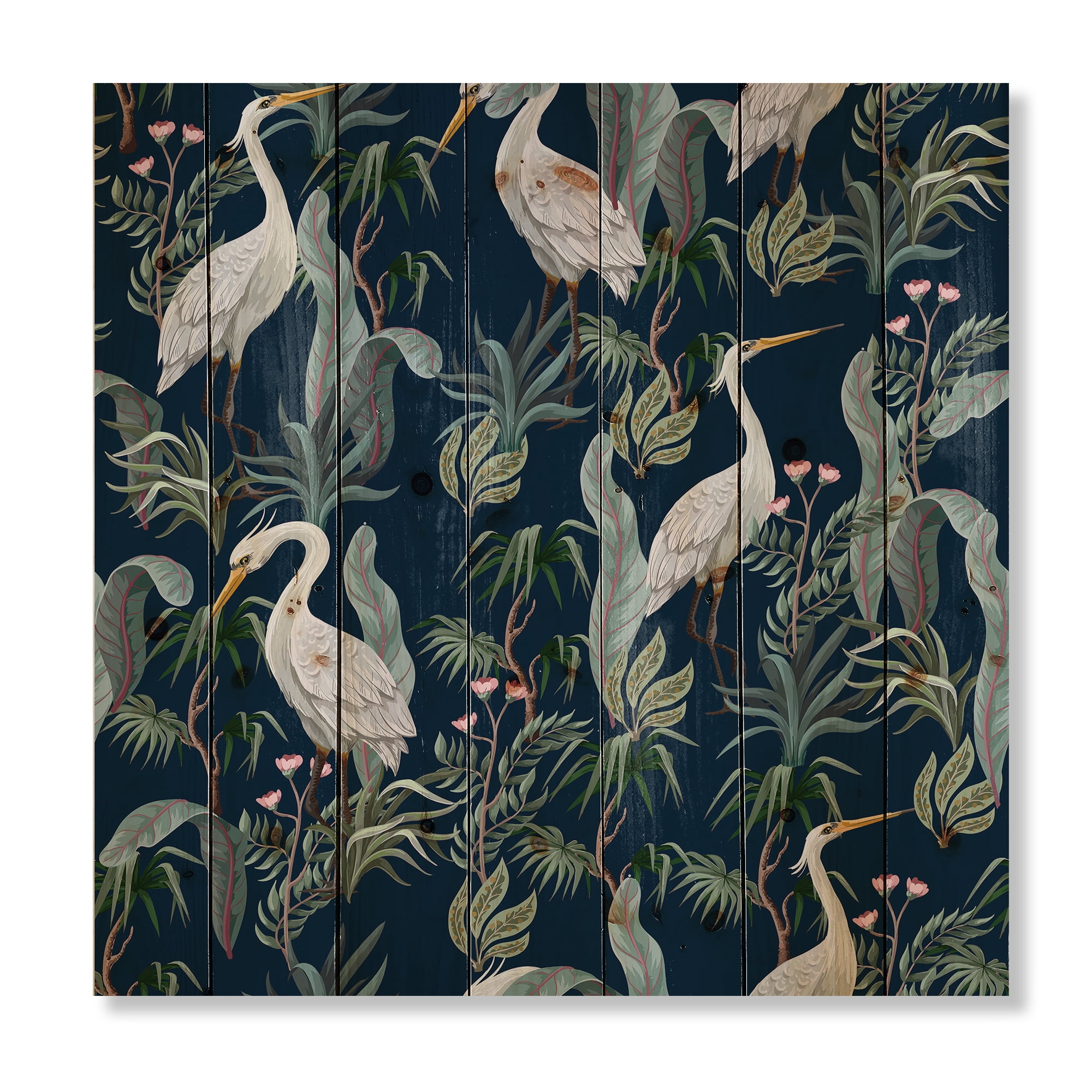 Designart 'Chinoiserie With Peonies and Birds VII' Traditional Print on Natural Pine Wood