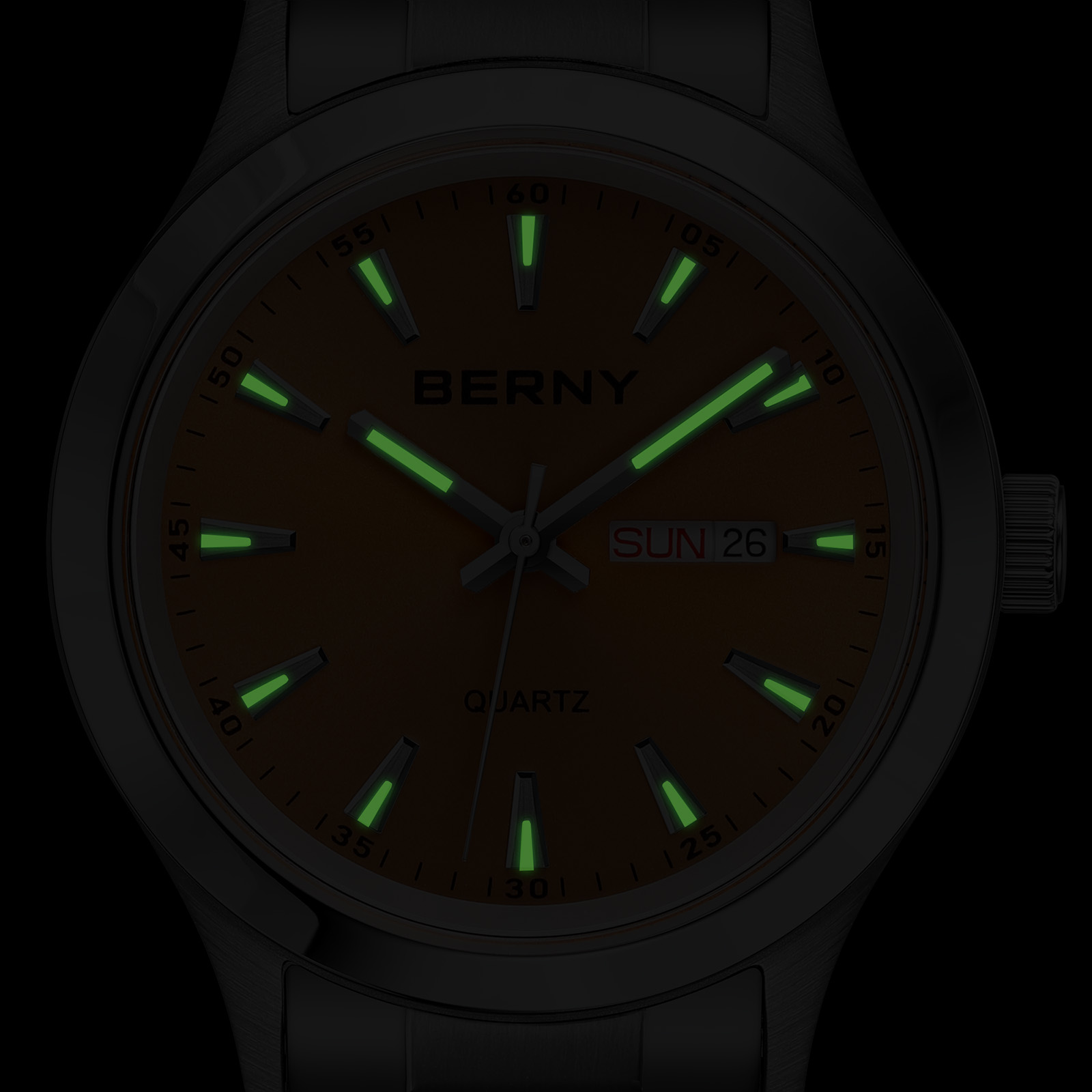BERNY Quartz Watch for Men, Fashion Sports Wrist Watches with Solid Stainlesss Steel Case & Band, Date & Day Calendar, Casual Waterproof Men's Watches, Orange