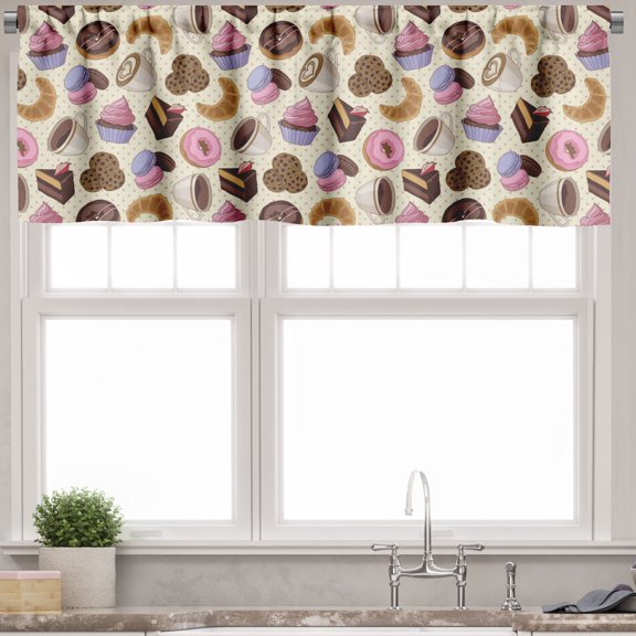 Ambesonne Colorful Window Valance, Coffee Cups Cookies, 54" X 12", Multicolor