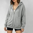 thumbnail image 3 of Zip Up Hoodies for Women Oversized Long Sleeve Fleece Jacket Sweatshirts | Hooded Zip Jacket with Pockets, Light Weight Loose Fit, Casual Preppy Cute, #01_Gray, L, 3 of 5