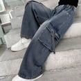 thumbnail image 5 of kpoplk Girls Jeans Baggy Wide Leg Cute Teen Denim Pants Junior Mid Rise Elastic Band with Pockets Casual Clothes(Blue,9-10 Y), 5 of 7