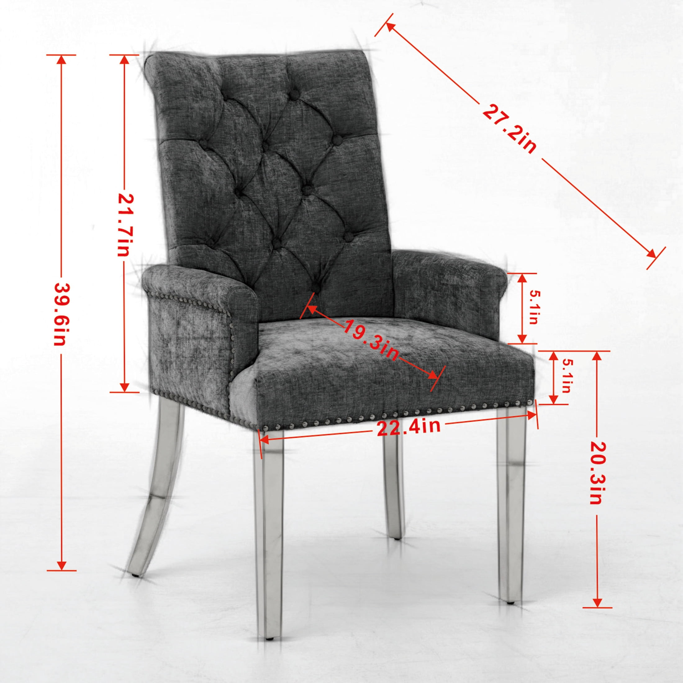 GDF Studio Upholstered Dining Chair with Button-Tufted Back, Nailhead Trim, Stainless Steel Legs, Black