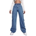thumbnail image 1 of PEASKJP Means Jeans Athletic Fit Distressed Washed Patch Denim Pants, Blue S, 1 of 4