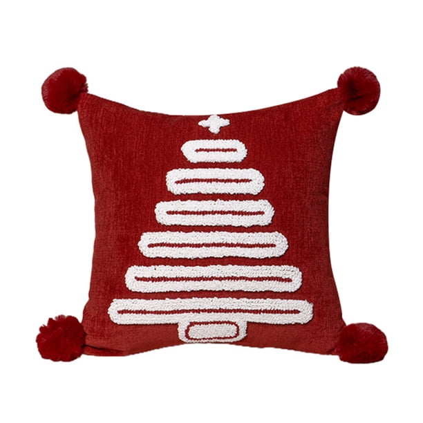 Funda de cojín con diseño de árbol de Navidad y borlas Decoración con bolas de pelo Funda de cojín estilo rústico