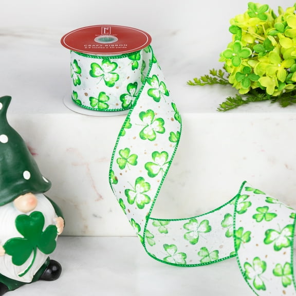 Northlight St. Patrick's Day Shamrocks Wired Spring Craft Ribbon - 2.5" x 10 Yards