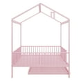 thumbnail image 4 of BEBPILOO Full Size Metal House Bed with Fence, With Trundle, Pink, 4 of 12