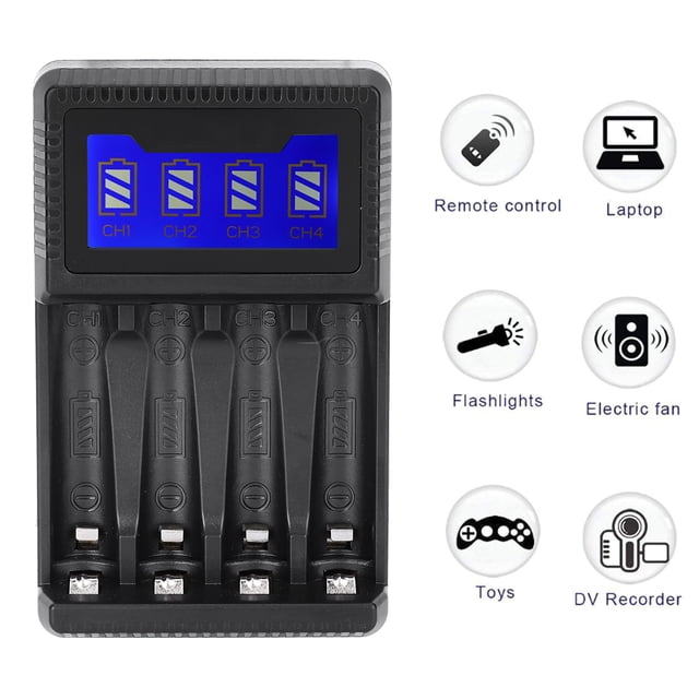 Cuatro SEIVI PC Negro Protección Inteligente USB Pantalla LCD Cargador De Batería De Cuatro Ranuras Para Carga De Celdas AA AAA Ni-MH