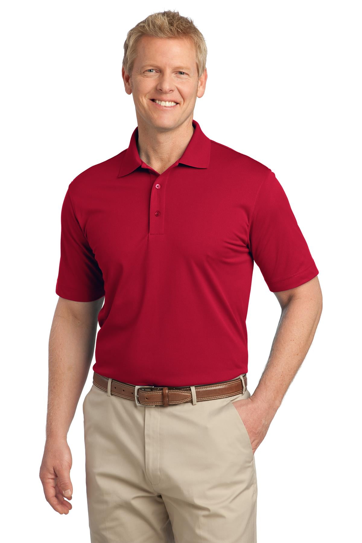 red polo and khakis