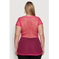 thumbnail image 5 of Womens Plus Size Fishnet Boss 23 Rhinestone Graphic Top with Varsity Stripe Details, 5 of 5