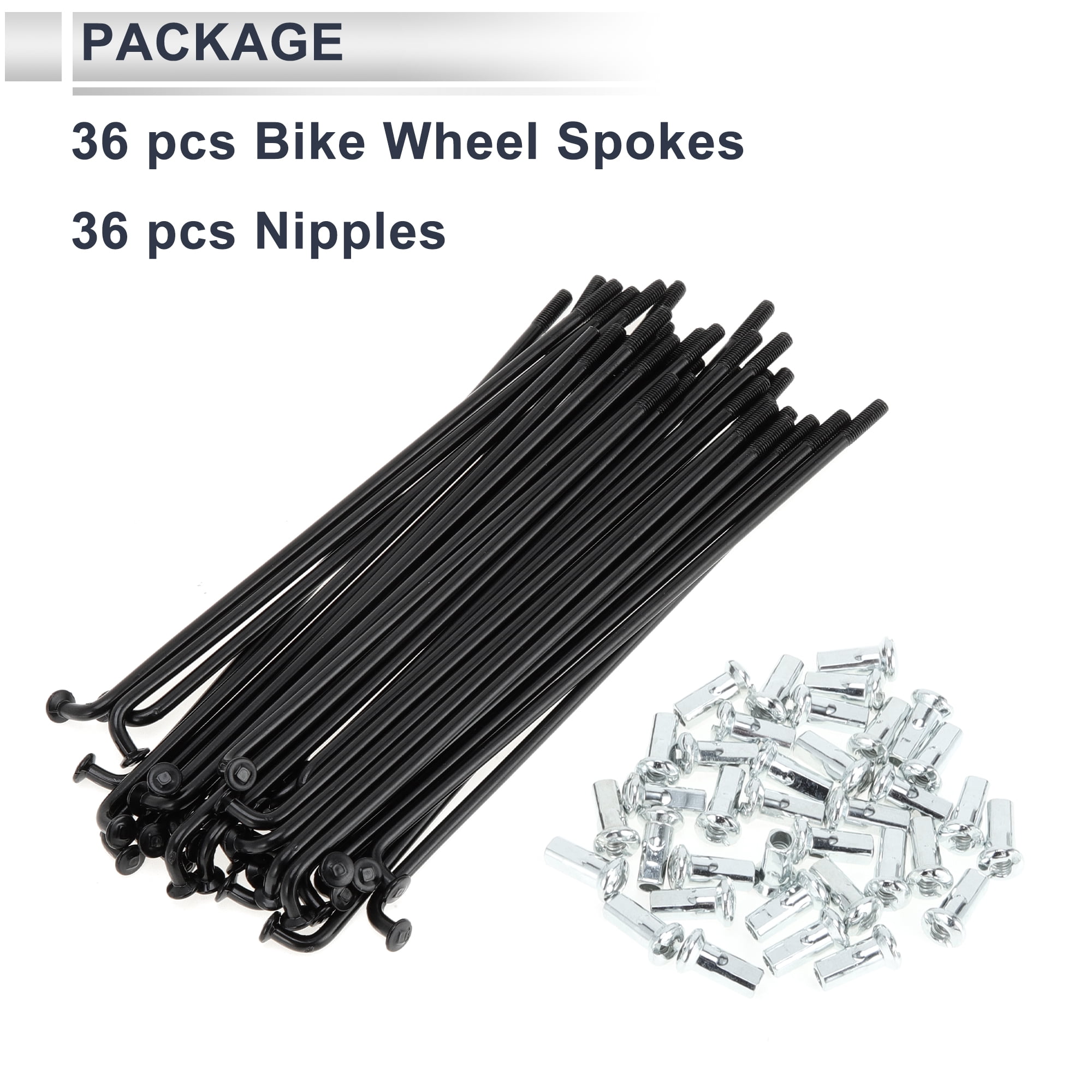 Unique Bargains 36Pcs Universal 12G Bicycle Wheel Spokes with Nipples Black 4.49"