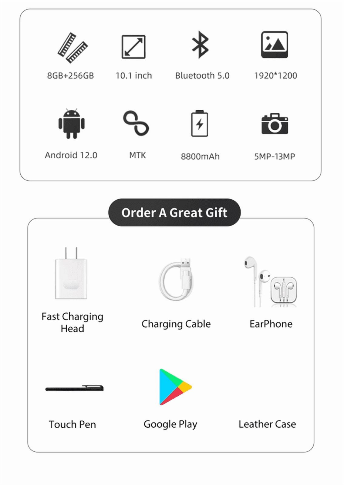 mobile phone Tablet 10.1 inch 256GB Android 12 Wifi 4G/5G Dual SIM gift Keyboard
