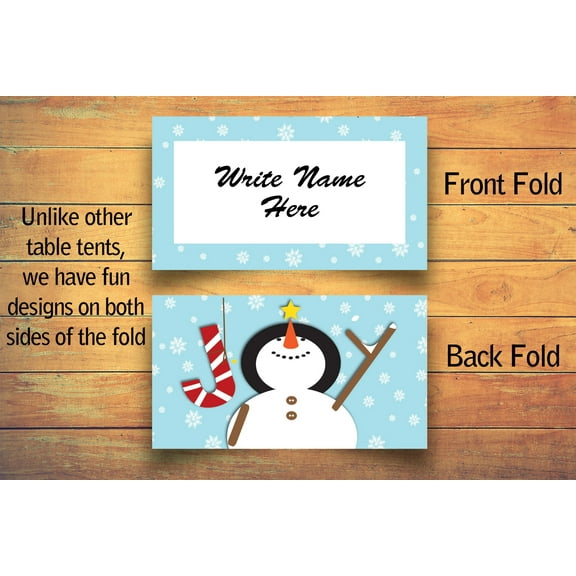 Joy Snowman Christmas Table Tent Place Cards - 25 Joy Snowman Holiday Guest Seat