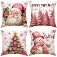 thumbnail image 2 of Funda de almohada navideña de 45 cm con dibujos de Papá Noel, muñeco de nieve y árbol de Navidad, funda de cojín decorativa para el hogar y la cama del coche, 2 of 5