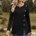 thumbnail image 2 of Yuyuzo Hauts de Mo pour Femmes Col Rond Bouton Manches Longues Tops Irréguliers Fendus Chemises d'Automne, 2 of 5