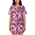 thumbnail image 1 of Xecao Orchids Flowers Pattern Women's Short Sleeve Pajama Set Soft Sleepwear Lounge Set with Button Front Top and Drawstring Shorts with Pockets-Small, 1 of 6