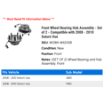 thumbnail image 2 of Front Wheel Bearing Hub Assembly - Set of 2 - Compatible with 2008 - 2010 Saturn Vue 2009, 2 of 2
