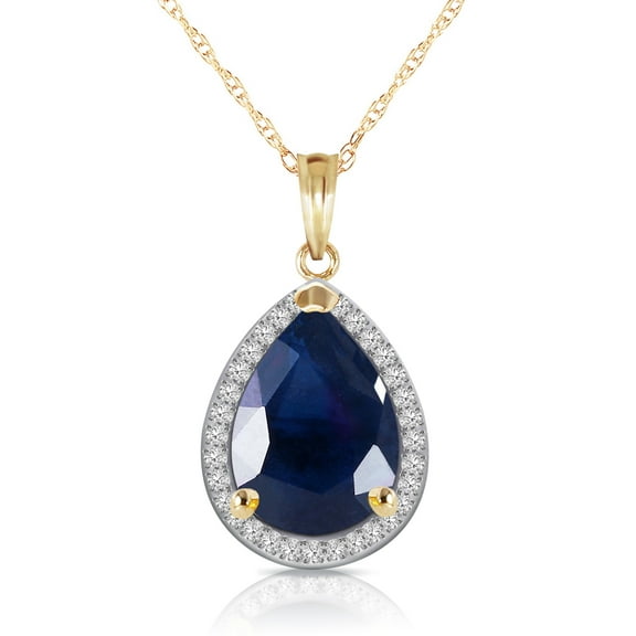 Galaxy Gold 14K Solid Yellow Gold 24" Necklace with 5.26 CTW Natural Diamonds and Pear-Shaped Sapphire, 14"-24" Sizes, September Birthstone, Symbol of Wisdom