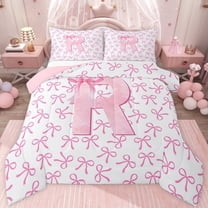 jejeloiu Cute Personalized Gifts Twin Comforter Sets,First Letter R Bedding Set For Bow Lover Reversible 2pcs