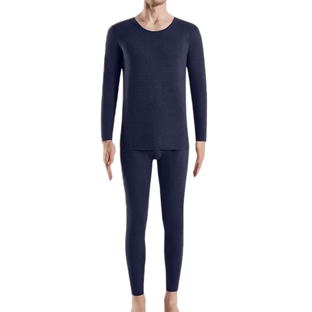 Minnieouse Conjunto de ropa interior para hombre, calzoncillos largos térmicos elásticos de Color sólido para mujer, capa base cálida, vestido Ropa interior Hombres Azul Oscuro