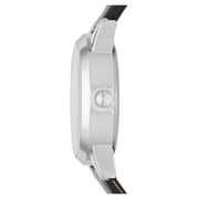 Time and Tru Womens Analog Watch: Silver Tone Round Case, Crystal Accent on Faux Mother of Pearl Dial, Black Faux Leather Perforated Strap (FMDOTT031)