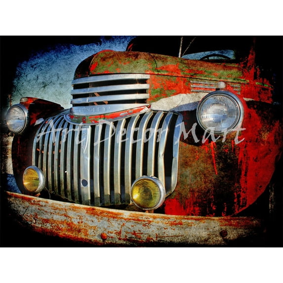 Red Truck Grunge - CANVAS OR WALL ART PRINT