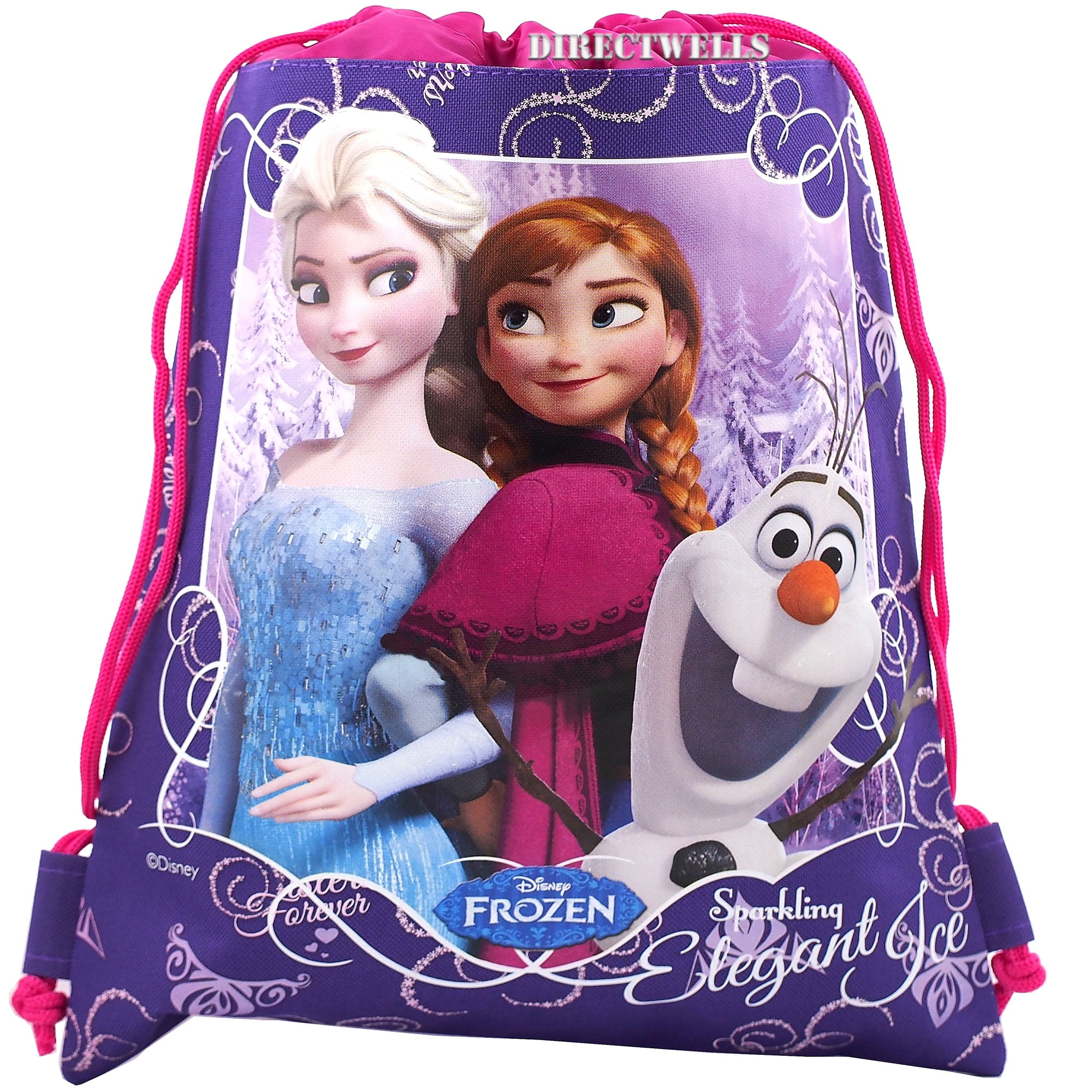Disney Frozen Elsa Anna and Olaf Purple Drawstring Bag