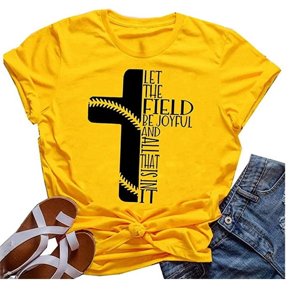 YourTops Let The Field Be Joyful and All That T-Shirt Christian Graphic Shirt (US 2XL, 1-Yellow)