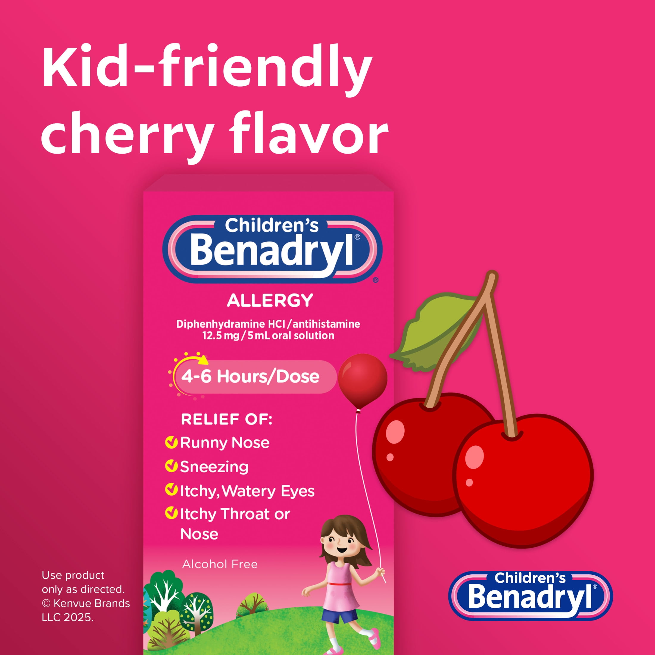(3 pack) Children's Benadryl Allergy Relief Liquid, Cherry Flavor, 8 fl. oz