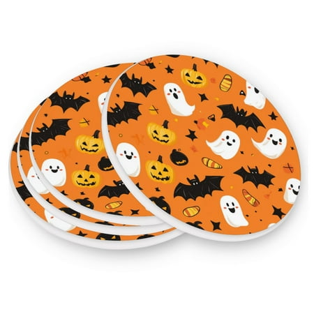 

Round Coasters Modern Style Ceramic Coaster Waterproof and Durable Drink Coaster Coasters set of 4 Customizable Coasters 1pc Halloween Ghost Pumpkin Bats