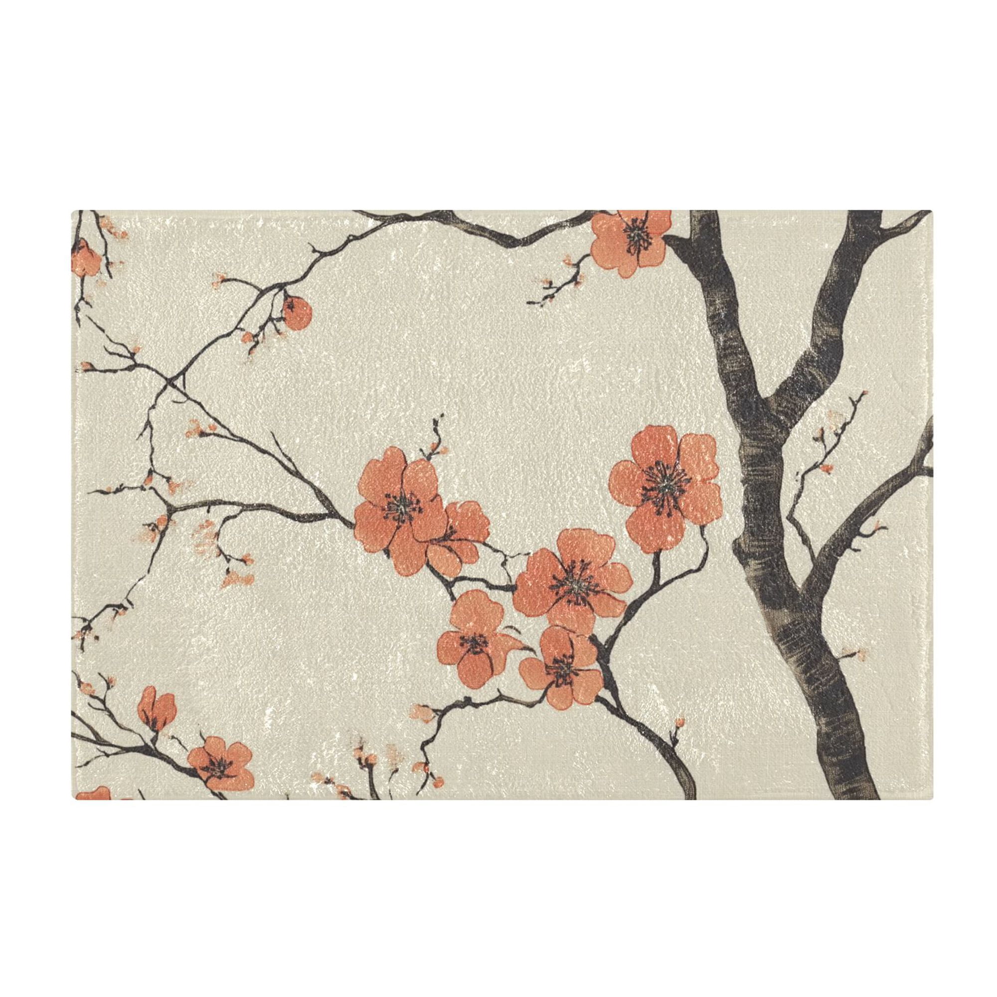 Yayeee Bath Rug for Bathroom Floor Non Slip Rectangle Fluffy Soft Absorbent Mat, 16"x24", Light Red Flowers