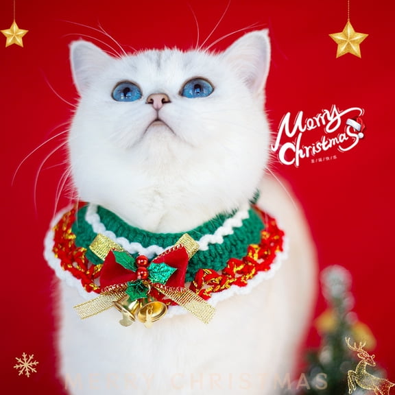 Pet Christmas Collar, Adjustable Cute Hand Woven Cat and Dog Knit Collar Scarf, Kitten Puppy Bib Collar for Holiday Christmas Pet Neck Kerchief Decoration