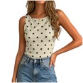 thumbnail image 3 of idosla Women Polka Dot Tank Tops Sleeveless Crew Neck Print Basic Casual Slim Fit T Shirt Y2k Trendy Going Out Top (Khaki, M), 3 of 6