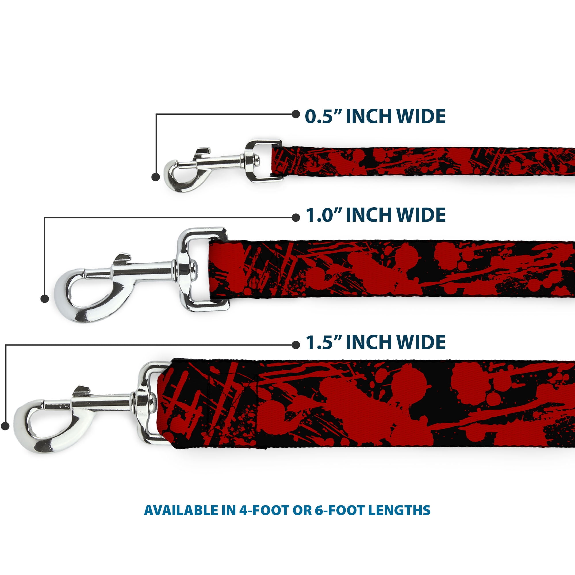 Buckle-Down Pet Leash, Dog Leash, Splatter Black Red, 6 Feet Long 1.0 Inch Wide